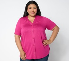 Susan Graver Weekend Textured Jersey Knit Button Front Cardigan Sweater Raspberr