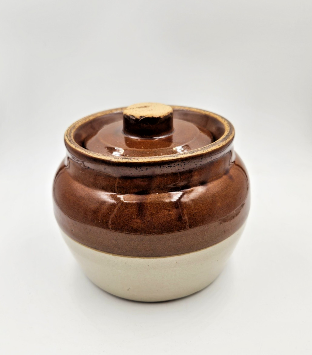 Vintage Bean Pot Brown Pottery Jug Rustic Stoneware Farmhouse Crock