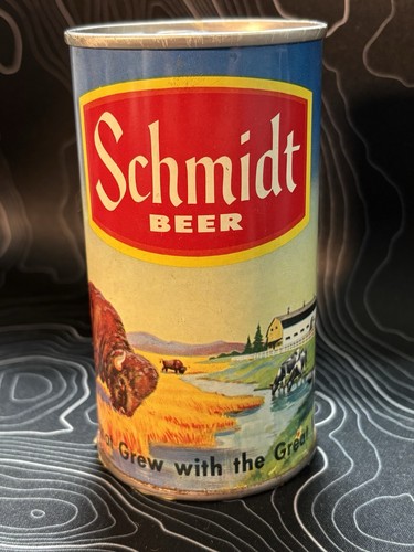 Vintage Schmidt,Farm,Buffalo,Cow,Nature,ZIP Top Beer Can ( BOTTOM OPENED )