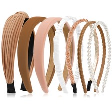 Headbands for Women Non Slip Brown Knotted Pearl Different Fashion 7 PCS