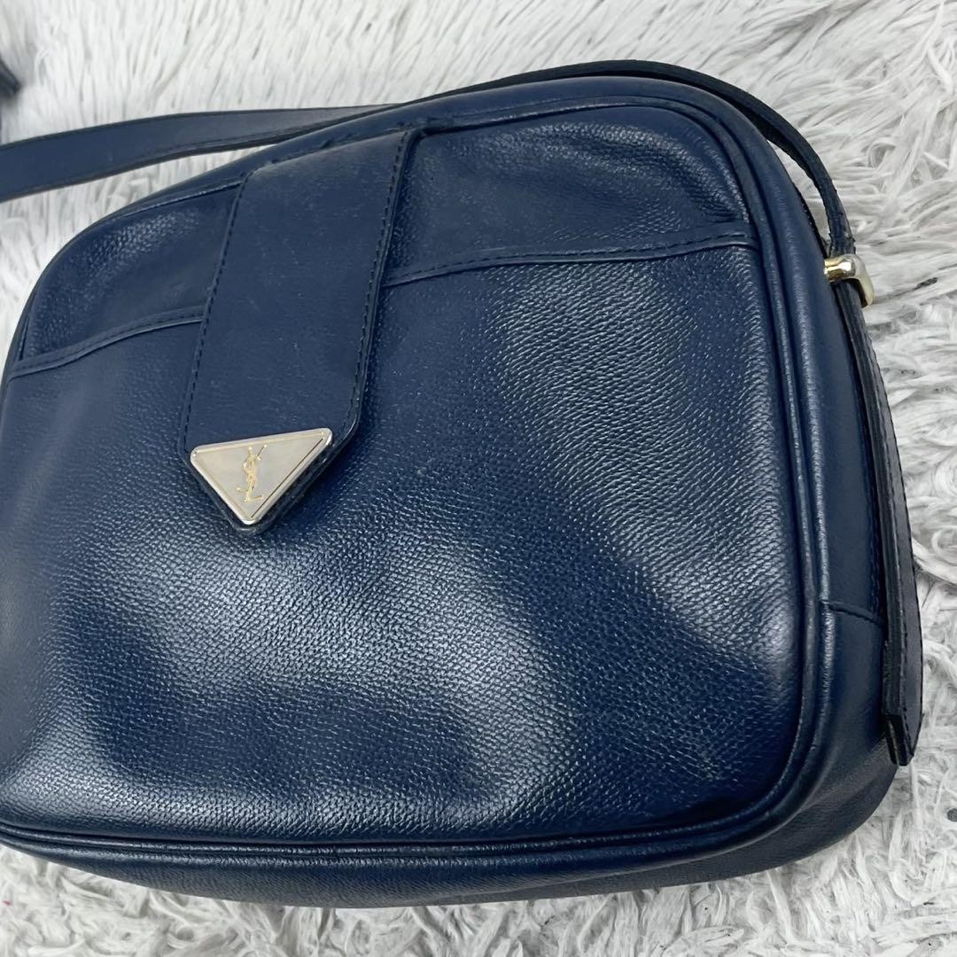 Borsa a tracolla Yves Saint Laurent logo YSL pelle blu navy usata delicatamente originale JPN.