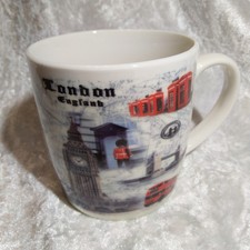 London England Attractions Coffee Mug Big Ben Red Bus Changing of Guard 9cms