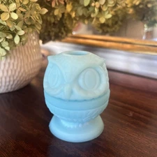 Vintage Fenton Blue Satin Glass Owl Fairy Lamp