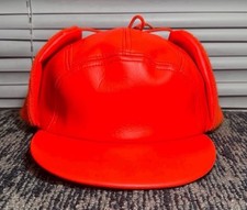 Vintage USA Made Blaze Orange Hunting Trapper Hat Quilted Lined Size M