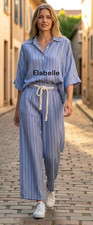 New Ladies Lightweight Summer Italian Stripe Set Shirt Top & Trouser co-ord Set