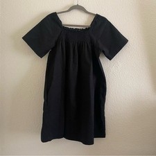 Madewell Women's Size Extra Small Smocked-Neck Wide-Sleeve Mini Dress Black