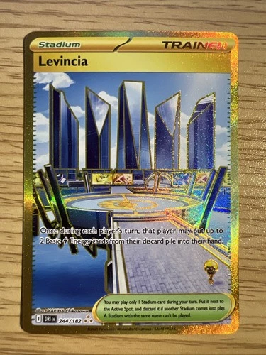 Levincia 244/182 Sv10: Destined Rivals Gold Holo Trainer Stadium NM
