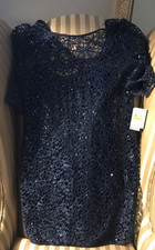 NWT Alex Evenings Womens Sz 14P Dress Blue Sparkles