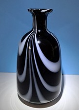 Black and White Swirl Hand Blown Art Glass Vase Standing 8 3/4" Tall