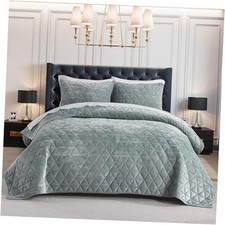 Velvet Quilts Queen Size, Slate Green Velvet Queen 90"x96" 01-5 Slate Green