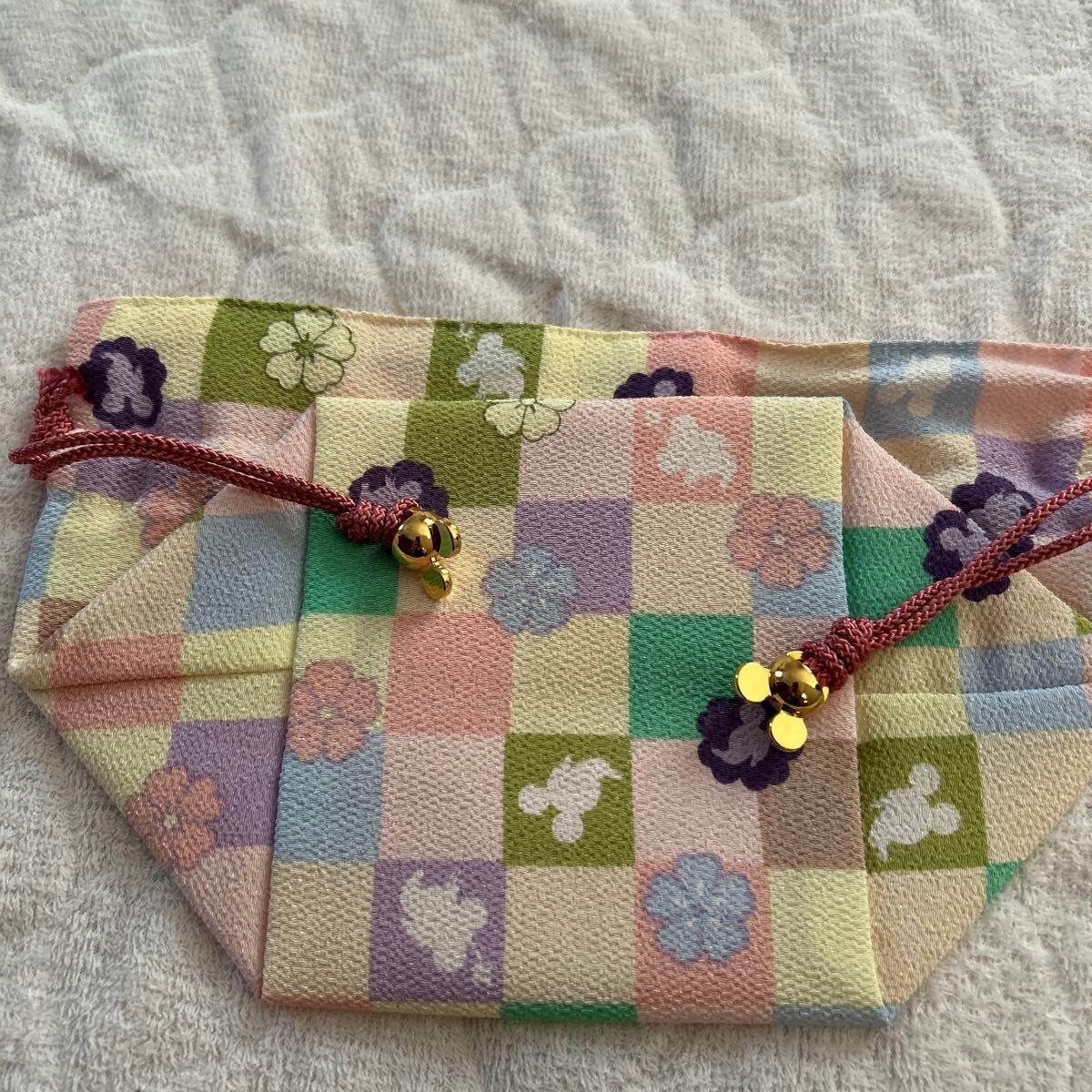 Drawstring bag Mickey floral pattern check unused - image 1