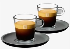 NESPRESSO Glass Collection - 2 Espresso Cups melamine Saucers SET NIB