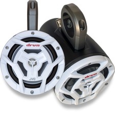Kicker Marine KMTES Black Towers with 2 6.5" White JVC Marine Coaxial Speakers.