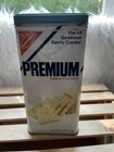 Vintage Nabisco Premium Saltine Crackers Metal Tin 16 oz. 1978 Lt Blue Lid