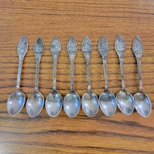Denmark Silver Plated Spoons, 8 Souvenir Spoons, Variety 4.2"
