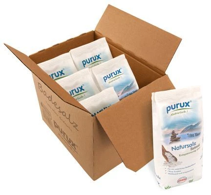 PURUX Totes Meer Salz Badesalz Naturweiß ( 6x1kg Beutel ) nachhaltig verpackt