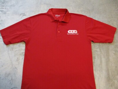 HEB Employee Uniform Polo Shirt Mens Medium Red White Logo Polyester