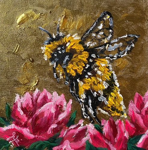 Bee Painting Flowers Original Art Small Abstract Wall Art Honeybee ...