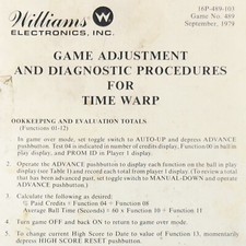 Williams Time Warp Pinball Máquina Juego Manual Operadores Manual ORIGINAL