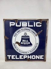 15.25"x15.25" New York Bell System Single-Sided Porcelain Public Telephone Sign