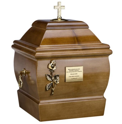 REMEMBER FOREVER Cremation URN for Adult made from solid wood Funeral ashes Casket Memorial URN