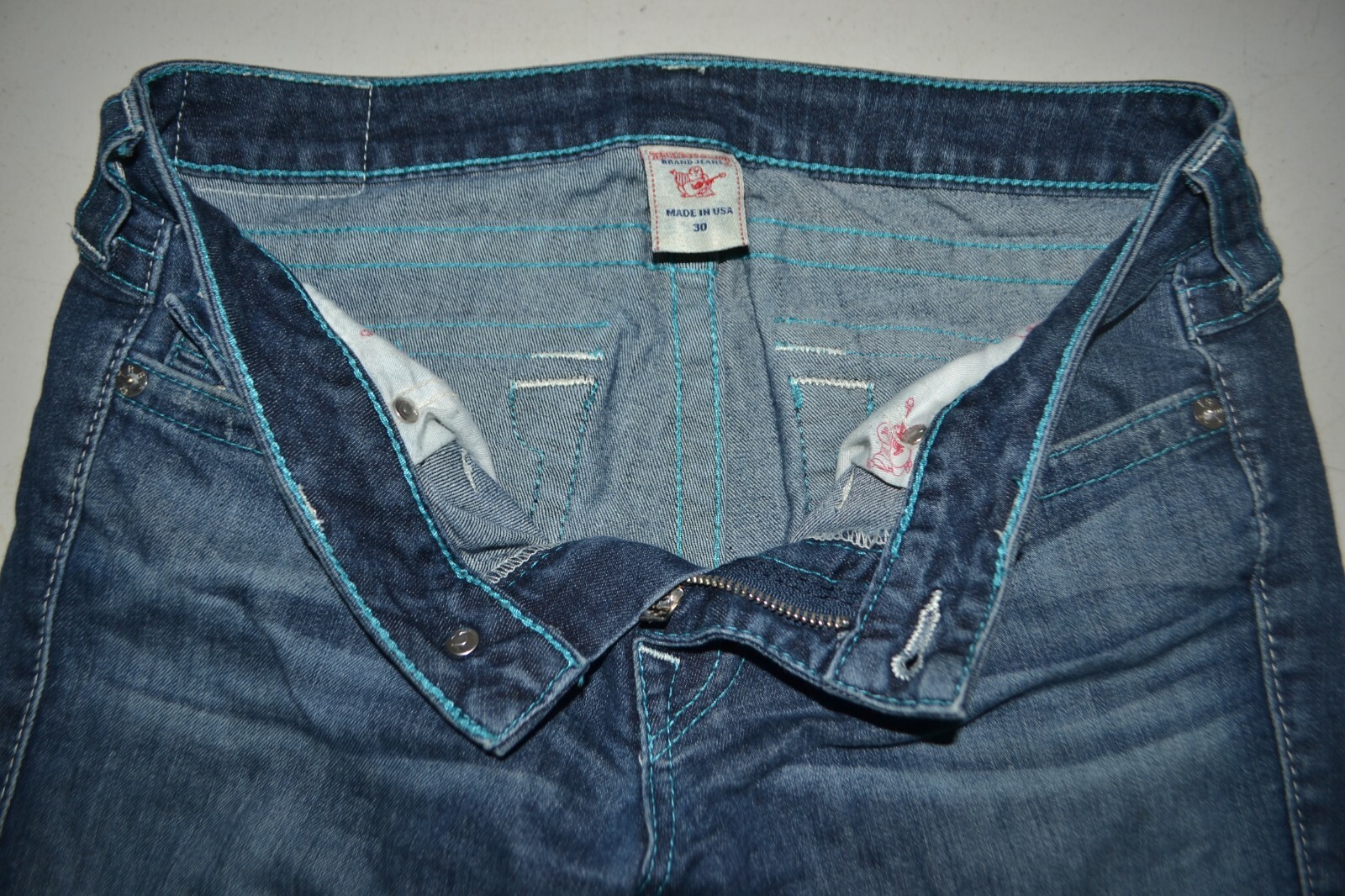 True Religion Women's Boot Cut Embroidered Blue U Blue Denim Jeans Sz 30x33 thumbnail 8