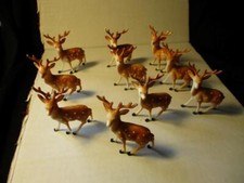 Lot of 10 Vintage Small Rubber Reindeers Christmas Figurines - Made in Hong Kong