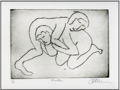 WRESTLERS Sports Wrestling - Original Expressionist ETCHING Signed Numbered