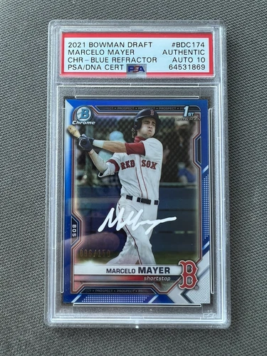 2021 Bowman Chrome Blue Refractor Marcelo Mayer In Person /150 PSA/DNA 10 AUTO