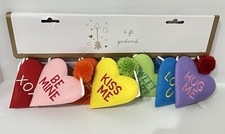 Rainbow Felt Pom Pom Valentine Conversation Candy Heart Garland 6 ft NEW        