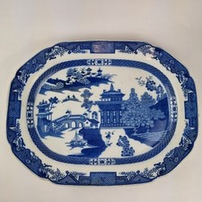 Antique 19thC Blue And White Meat Platter Swansea Long Bridge Pattern 42.5cm