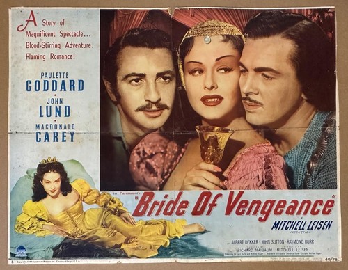Paulette Goddard Lund BRIDE OF VENGEANCE 1949 Window Card Movie Poster 3009