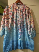 C.O.Z.Y. Button Up Blouse 3/4 Sleeves Elastic Trim Womens Size XXL NWT Free Ship