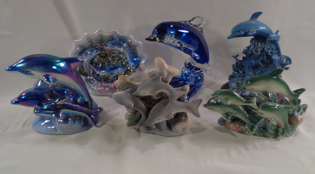 Lot of 6 Dolphin Home Decor Collectible Figurines Ceramic Glass Resin