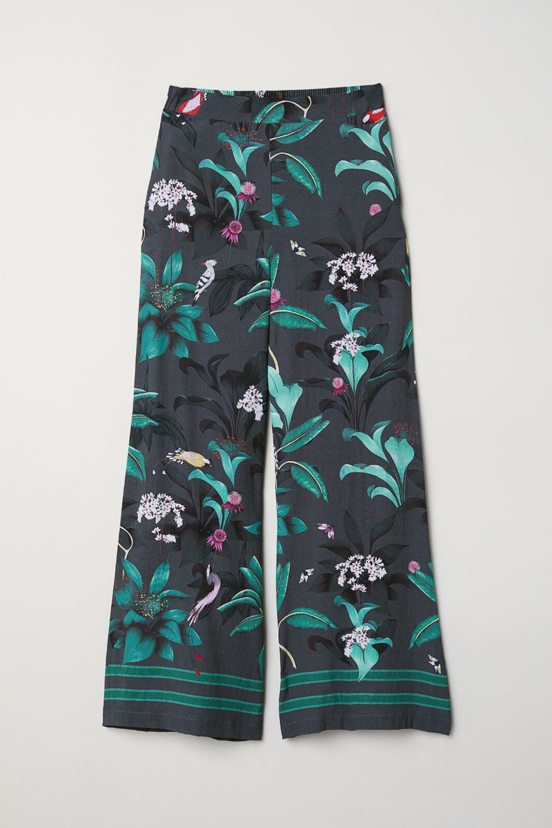 Pantalon En Soie Satinée Imprimé Fleurs H&M - Taille 36/10, Occasion Très Bon état