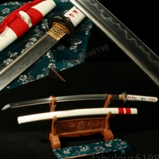 Damascus folded steel clay tempered sharp japanese samurai katana Iron tsuba