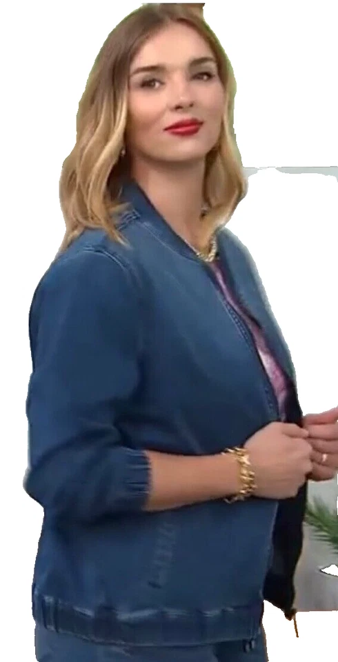 NEW SKINNY GIRL SZ L BLUE  Bomber Full Zip STRETCH  DENIM Jacket SZ L - Image 2 of 4