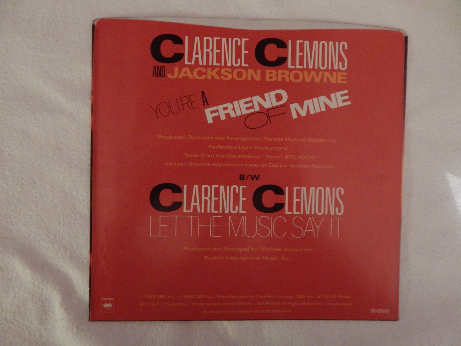 Clarence Clemons / Jackson Browne "You're a Friend of Mine" PICTURE
