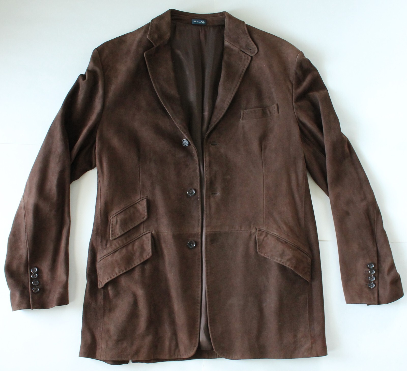 Polo Ralph Lauren Dark Brown Suede Coat 3/4 Leather Jacket Size L Made in Italy image 2