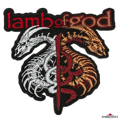 EMBROSOFT CANADA CORP. Lamb of God Large Patch, Dragon Skulls, LoG Rock Band Embroidered Logo, 2 colors