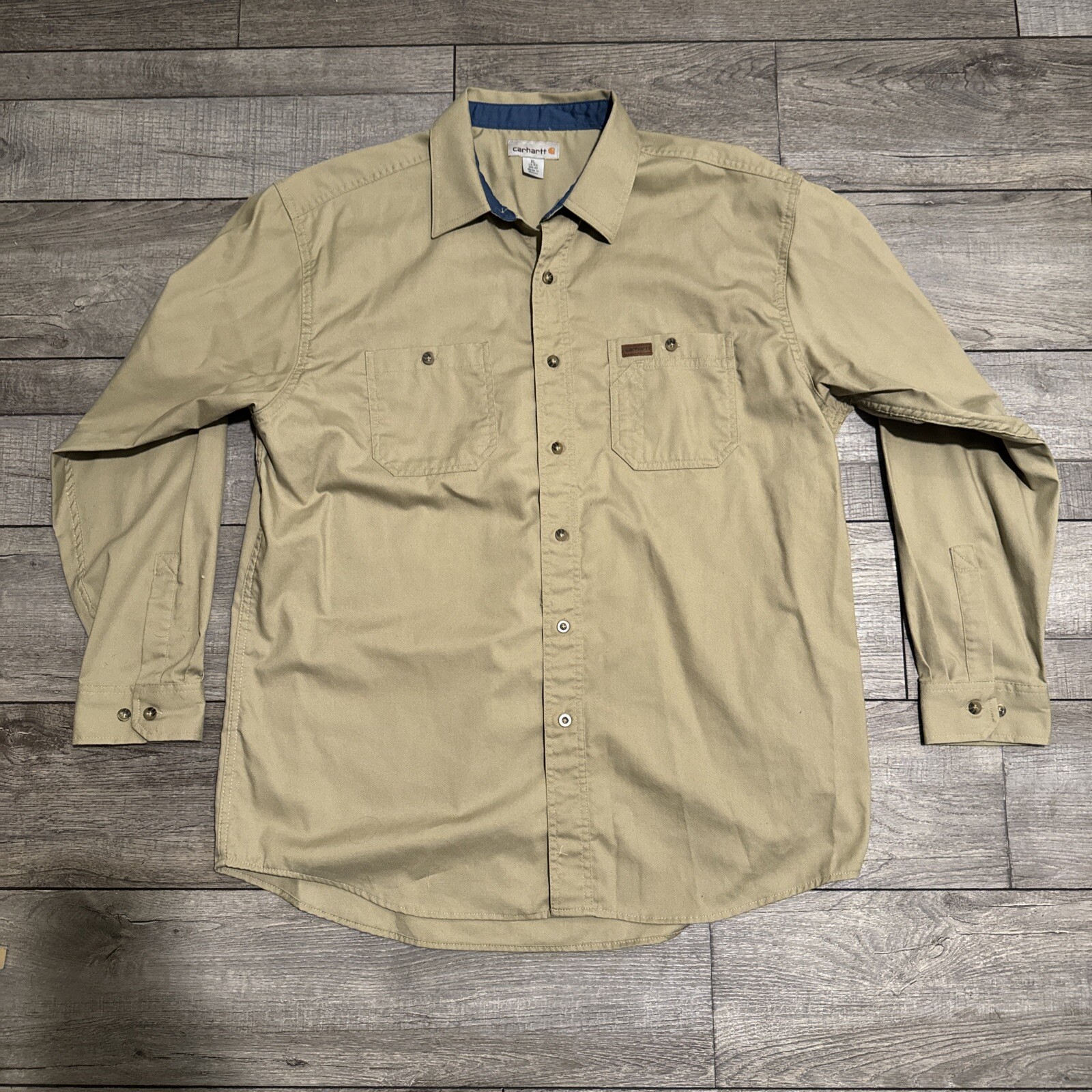 Carhartt Mens XL Thick Canvas Long Sleeve Work Shirt with Pockets Tan  