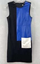 W by Worth Dress Womens Sz 2 Edgy Black Sheath Leather Accents Patches Zip