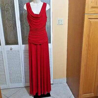 NW Nightway Ladies Long Red Ruched Sleeveless Dress Size