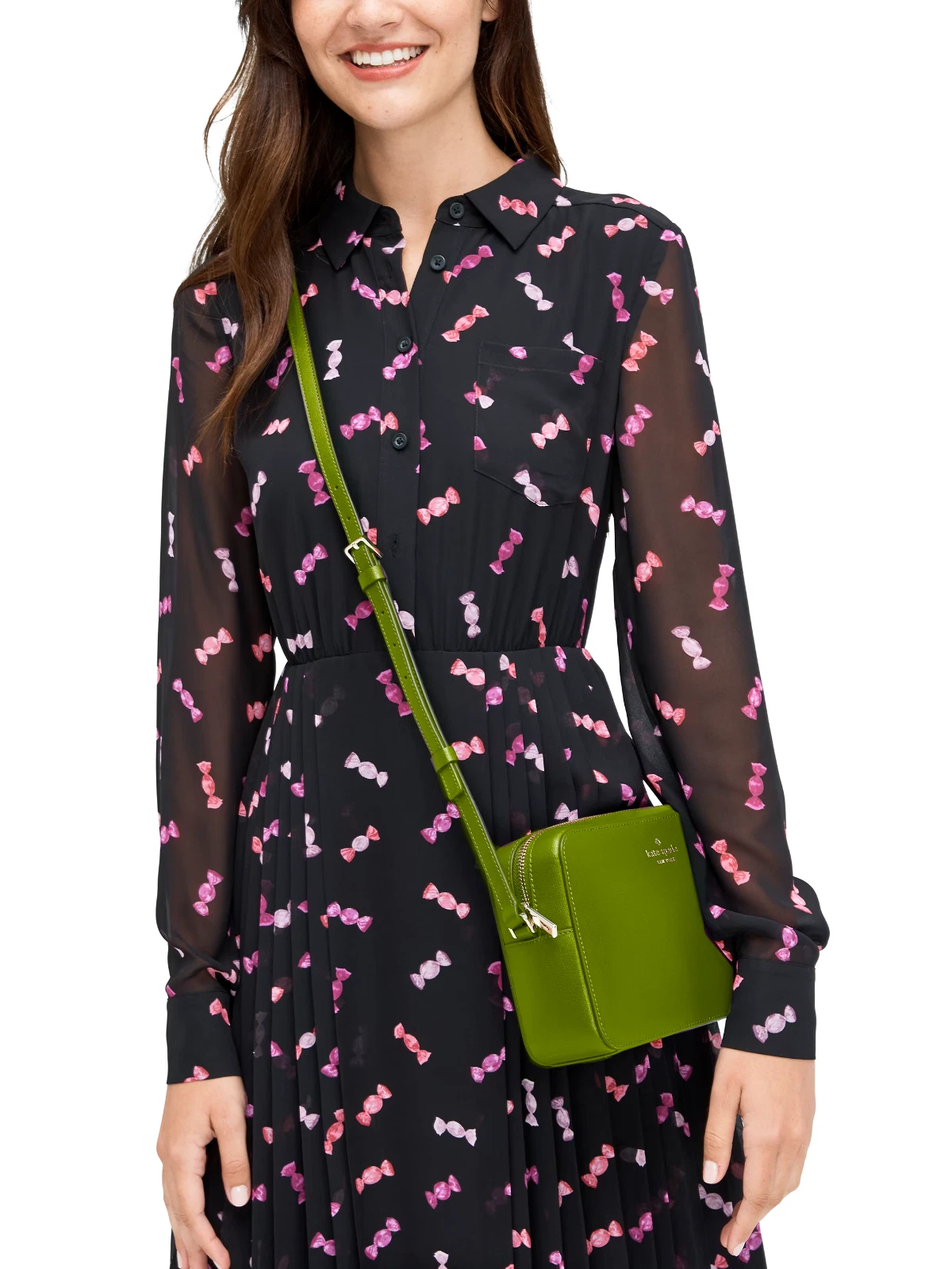 Nuova borsa a tracolla Kate Spade Harper in pelle Kelp Forest