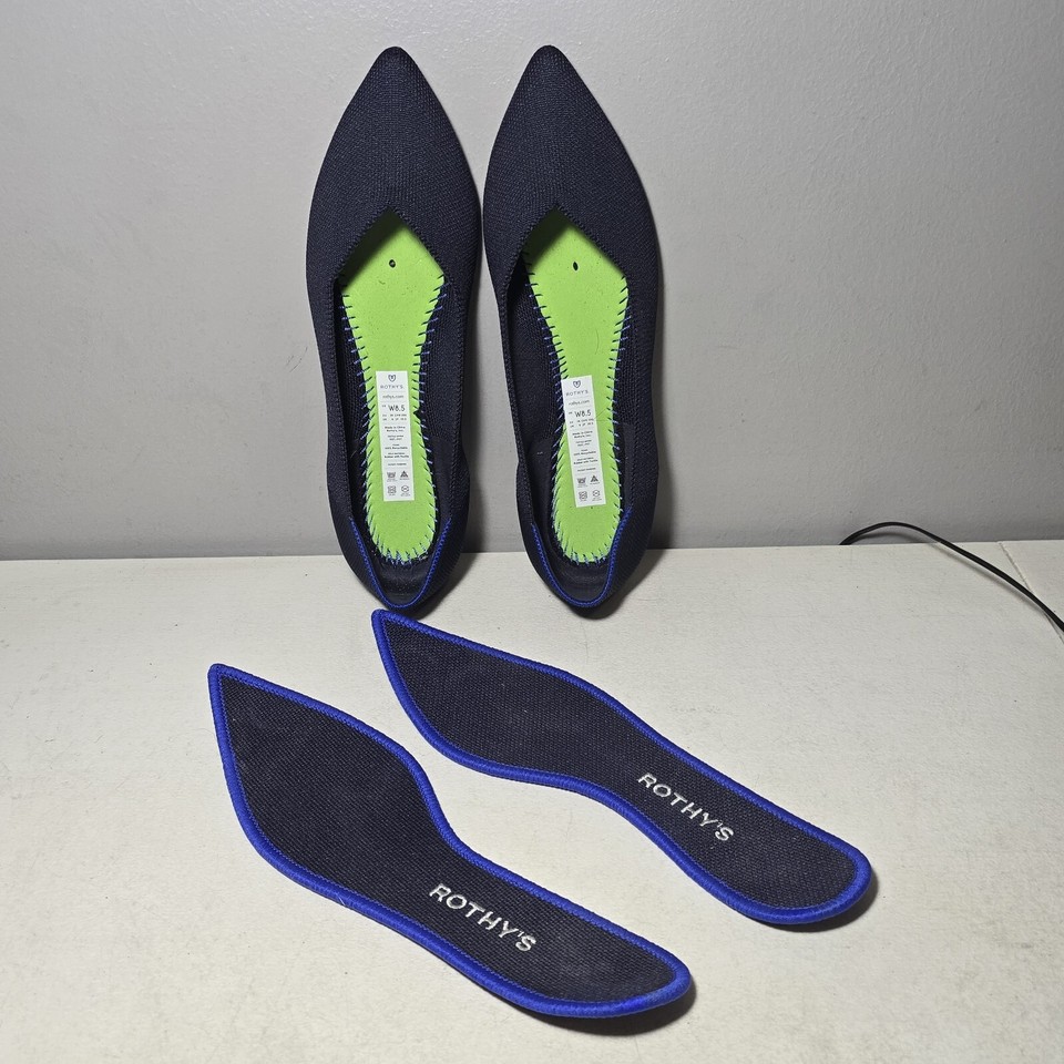 Rothy’s Womens The Point Navy Blue Knit Pointed Toe Flats Size 8.5 EUC