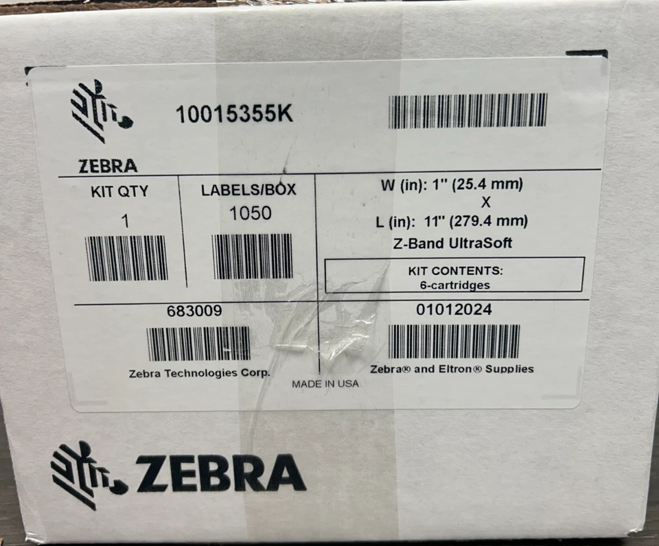 Cartucho de pulsera ultra suave banda Z para adultos 6/Cs Zebra 10015355K 1"x11" 175 blanco Foto 3 de 3