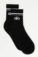 New - Alo Yoga Unisex Half-Crew Socks Black/White Size Small NWT