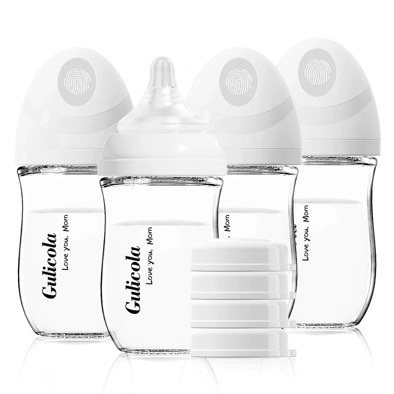 Gulicola Natural Glass Baby Bottle 4 Pack, Newborn Breastfeeding Bottles Set,