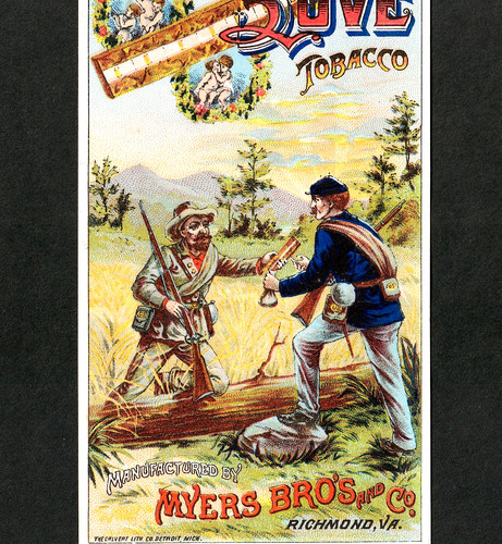 1800's Civil War Soldiers Swap Coffee Love Tobacco Myers Bros VA Trade Card j.US