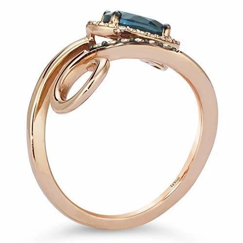 LeVian 14K Rose Gold with Blue Topaz White/Chocolate Diamond Fashion Ring Size 7 - Image 2 of 4